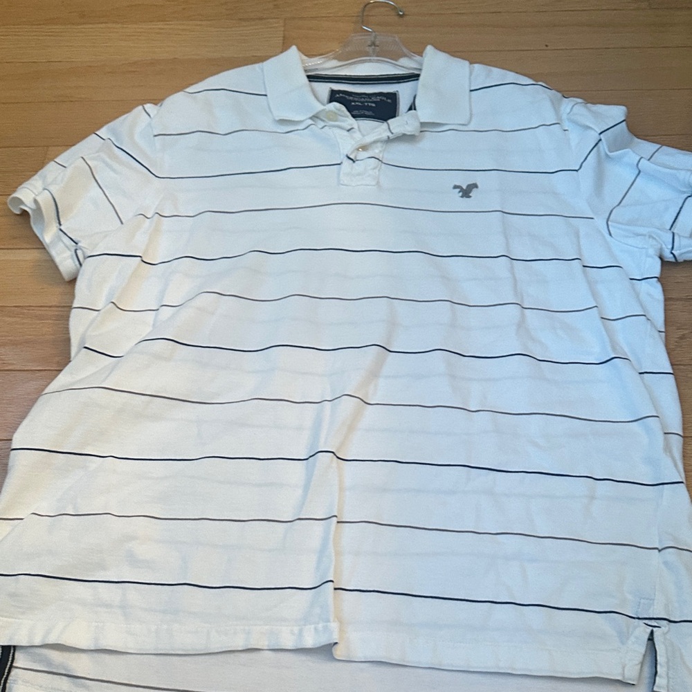 American Eagle Outfitters White Polo with Navy Stripes